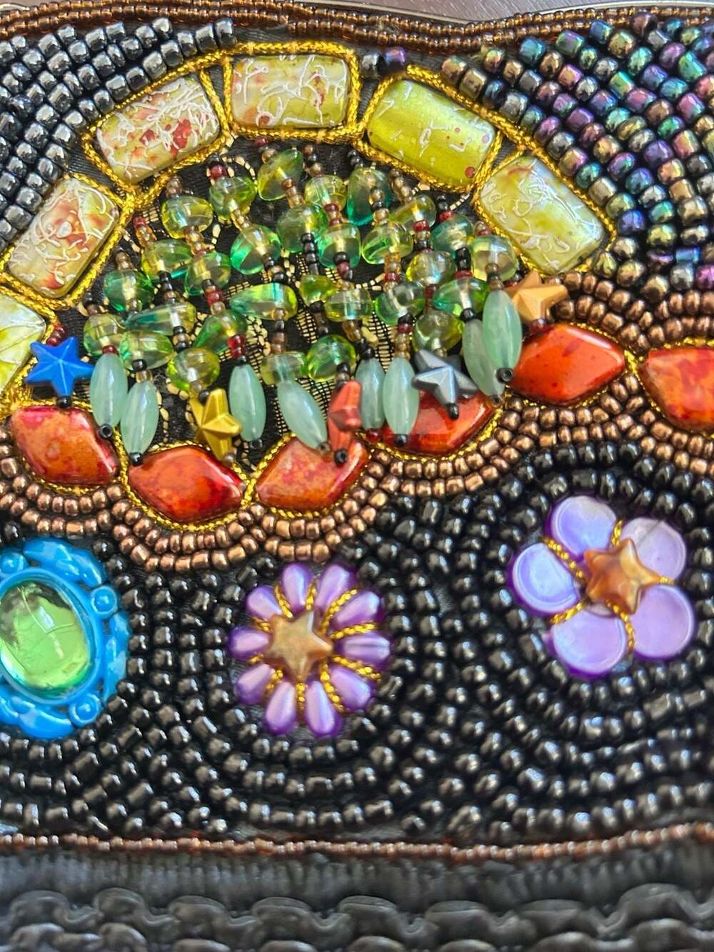 Vintage Beaded Multi-Color Gemstone Embellished Evening Clutch Bag w/Chain Strap - Picture 2 of 14